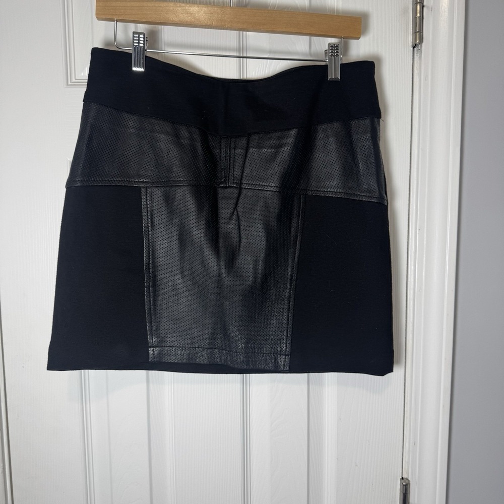 BCBG BCBGeneration Women's Faux Leather Mini Patch Skirt Black Size L Mixed Medi
